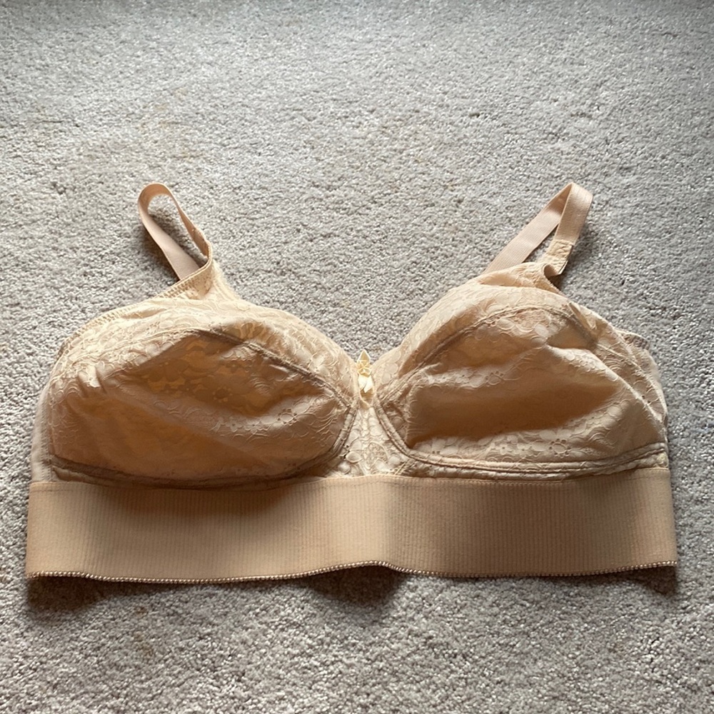 Jodee Nude Beige Wire-Free Lace Comfort Bra SIZE 46C